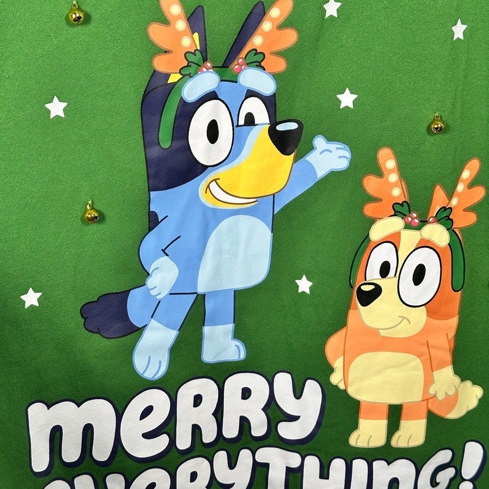New Bluey festive sweatshirt cozy fleece jingle bell graphic adult medium green - Picture 4 of 11
